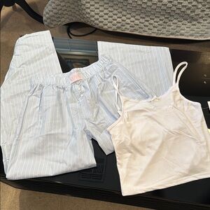 Strawberry Kiss Women's White and Blue Striped Sleepwear Set